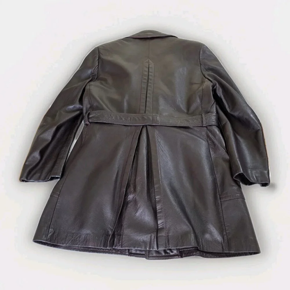 VTG Jeno De Paris Leather Coat Mens 40 Brown Mid Length LS Lined  Buttons FLAW